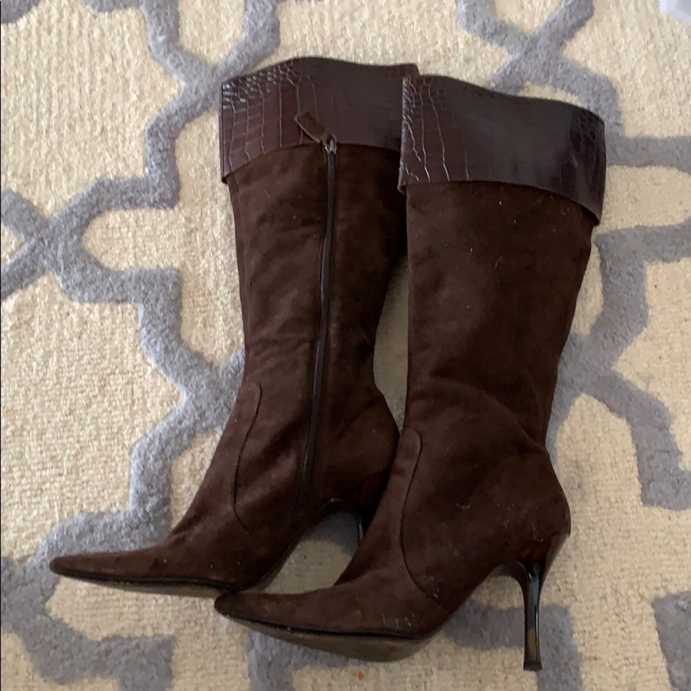 Studio 9 brown suede boot with faux Croc cuff